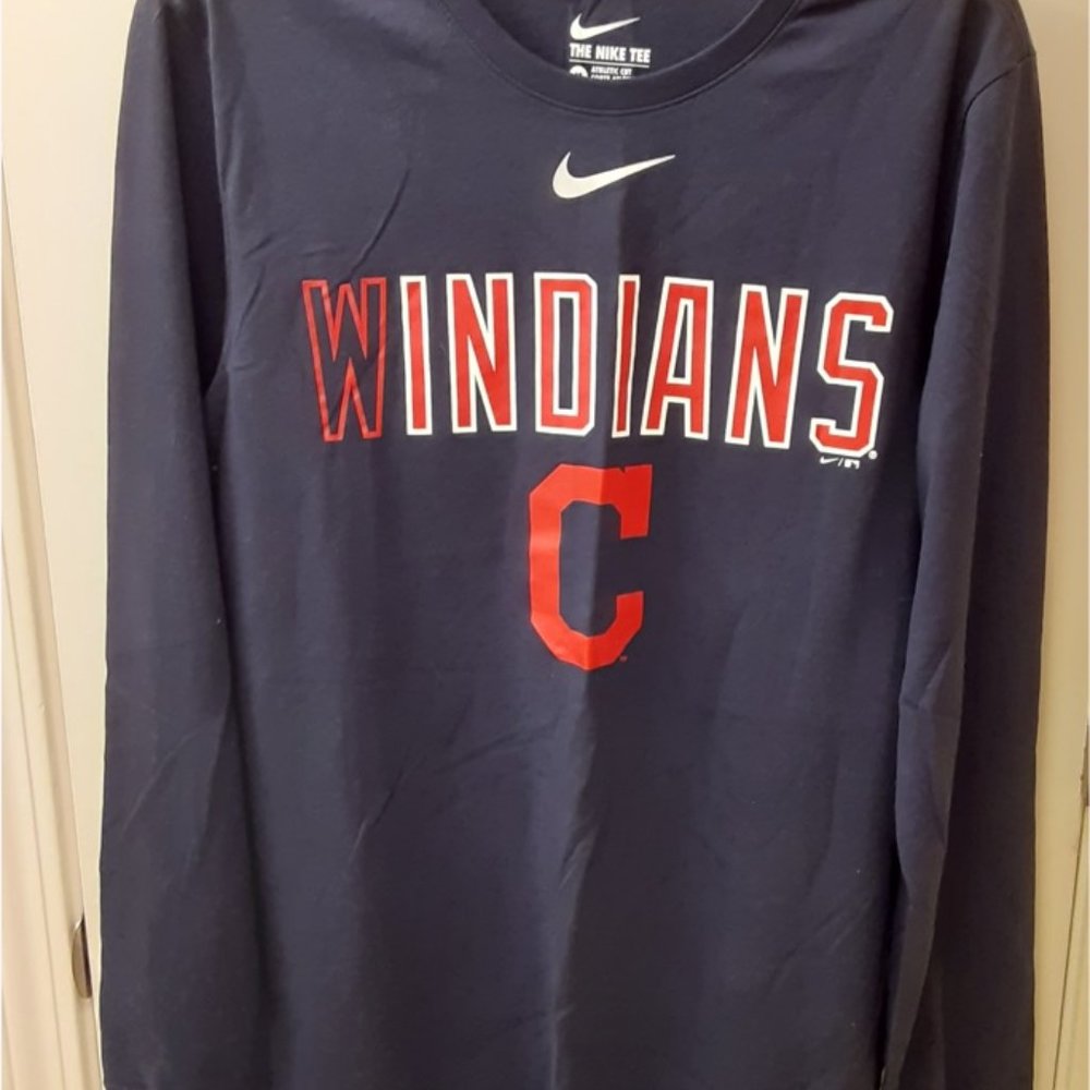 MLB Cleveland Indians Navy Nike T "WINDIANS" Sz M